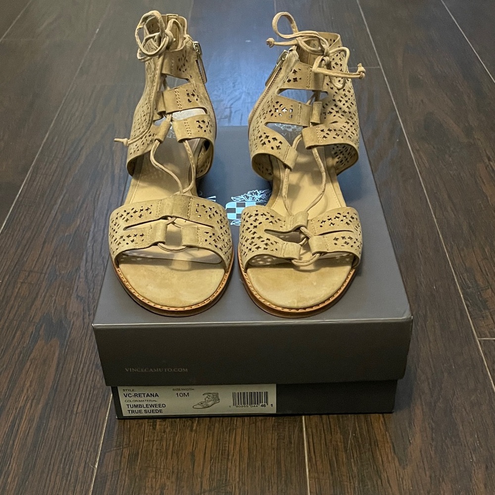 Vince Camuto Women's Beige Suede Lace-Up Sandals